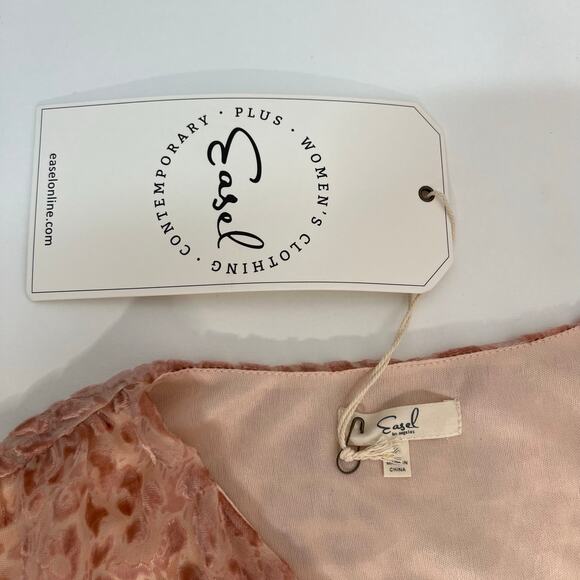 Easel Leopard Animal Print Blouse Peach Semi Sheer Velour V-Neck NWT Boho Glam S - Picture 2 of 11